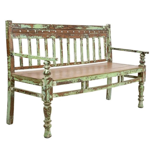 Wood Vintage Brown Teak Bench For Sale - Image 7 of 7