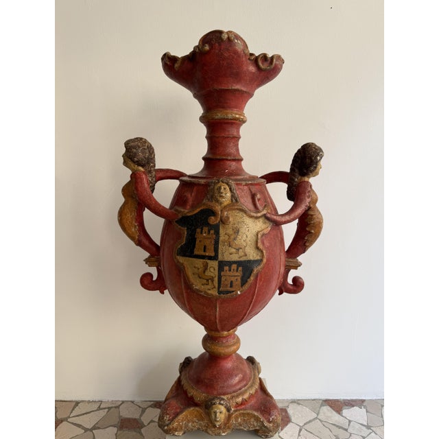 Baroque candle holder in wood and plaster, painted and lacquered, 17th century. Spain. This piece features unique...