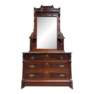 Antique Late 1800s Victorian Eastlake Marble Top Dresser Chest Dressing Stand For Sale