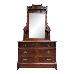 Antique Late 1800s Victorian Eastlake Marble Top Dresser Chest Dressing Stand
