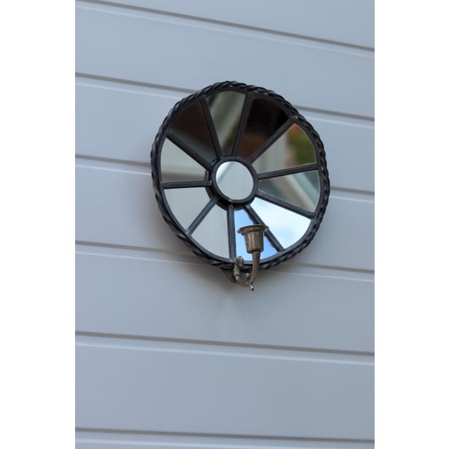 Vintage Sun Mirror Sconces in Pewter by Klöva Hallar, Set of 2 For Sale - Image 5 of 8