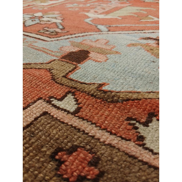 Antique Persian Serapi Carpet, Handmade Wool Oriental Rug, Rust, Ivory, Lit Blue For Sale - Image 14 of 17