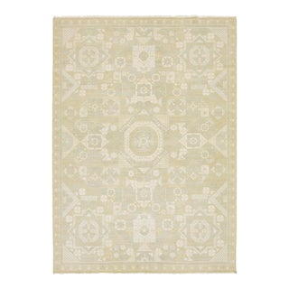 10x14 Modern Khotan Style Geometric Area Rug in Soft Sage & Ivory Wool For Sale