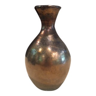 Vintage Mandette Metallic Bronze & Copper Raku Pottery Vessel For Sale