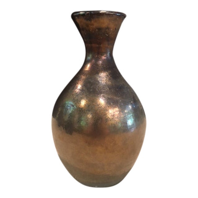 Vintage Mandette Metallic Bronze & Copper Raku Pottery Vessel For Sale