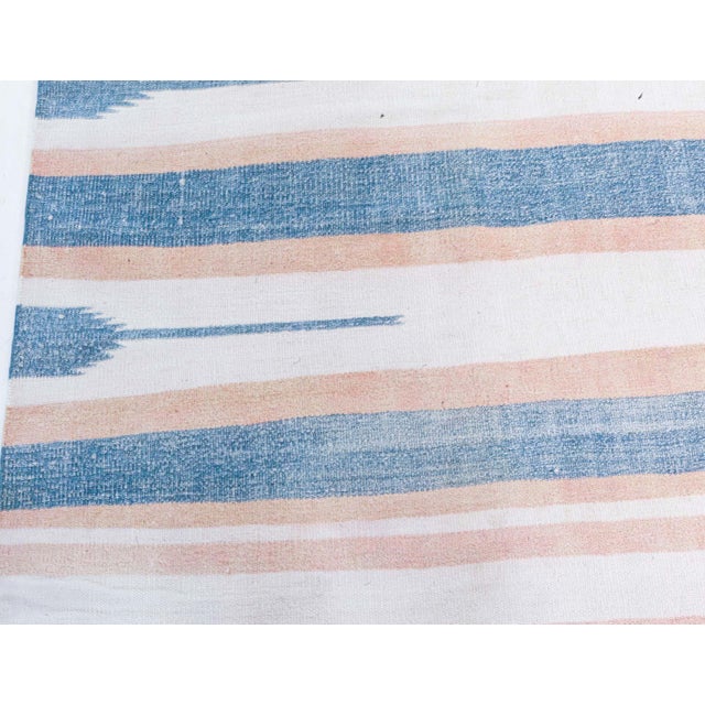 Mid-Century Modern Doris Leslie Blau Vintage Indian Dhurrie Striped Blue Beige Rug For Sale - Image 3 of 8