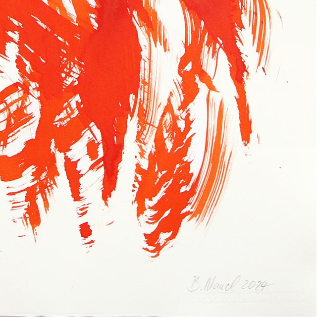 The Orange Cloth 3 - Abstract Flowy Minimalist Figurative Ink Painting on Paper by Bettina Mauel For Sale In Los Angeles - Image 6 of 7