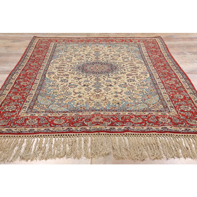 Ivory Vintage Ivory Persian Isfahan Rug - 04'11 X 07'08 For Sale - Image 8 of 9