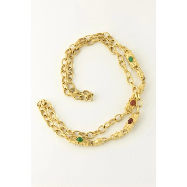 Faux Gemstone Gold-tone Earrings and Station Chain Link Necklace - 3 Pieces For Sale - Image 9 of 10