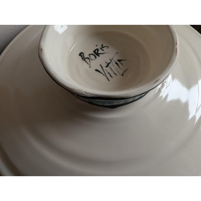 Folk Art Vintage Boris Vitlin Shallow Footed Majolica Bowl/Platter ~ Ceramic, Circa 1990s For Sale - Image 3 of 14