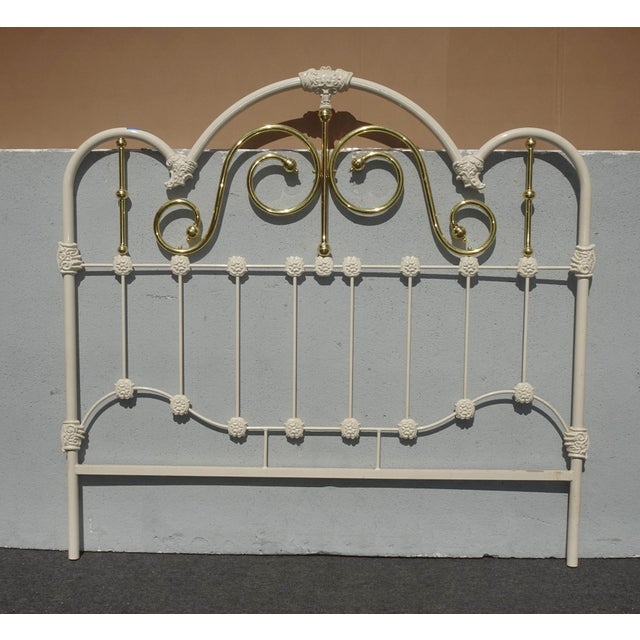 Vintage Elliott's Design Mid Century Iron White Gold Queen Bed Frame Headboard For Sale In Los Angeles - Image 6 of 14