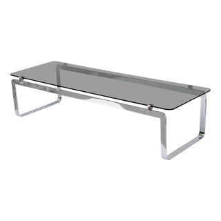 Low P42 Table in Glass and Steel by Bernard Govin for Saporiti, 1960s For Sale