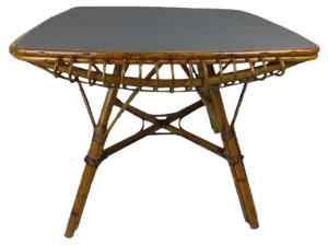 Vintage Bamboo & Rattan Square Coffee Table, 1960s