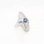 18k White Gold, Sapphire, and Diamond Art Deco Style Filigree Cocktail Ring For Sale - Image 9 of 11