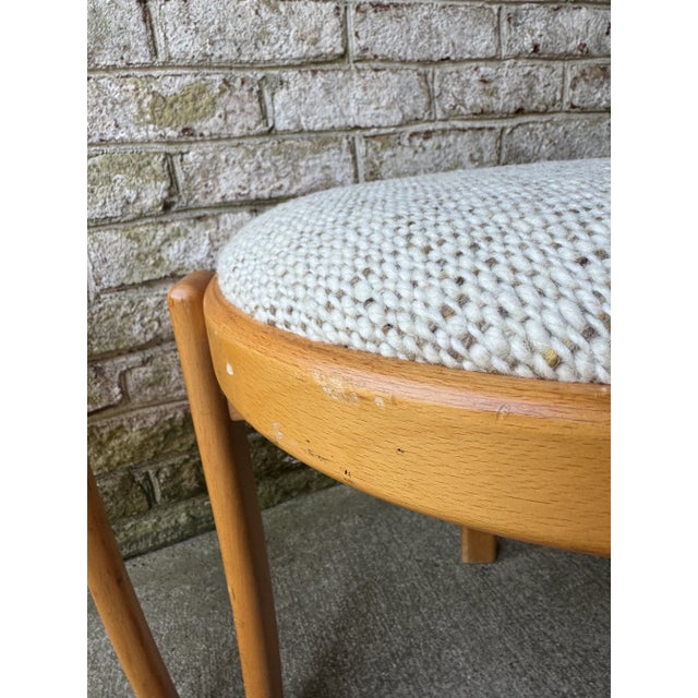 Pair of Mid 20th Century Danish Blonde Wood Stools With Upholstered Tops For Sale - Image 10 of 14