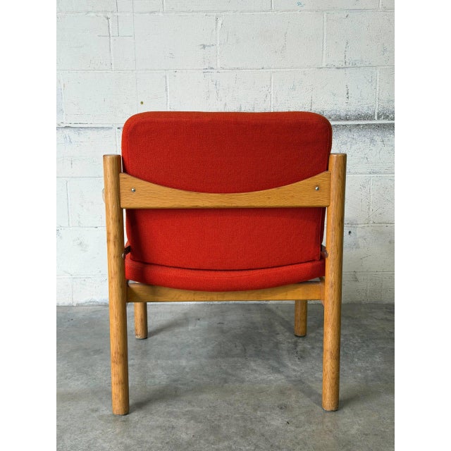 Vintage Danish Oak Lounge Chair by Skive Møbelfabrik Mid-Century Modern Red Upholstery For Sale - Image 11 of 13