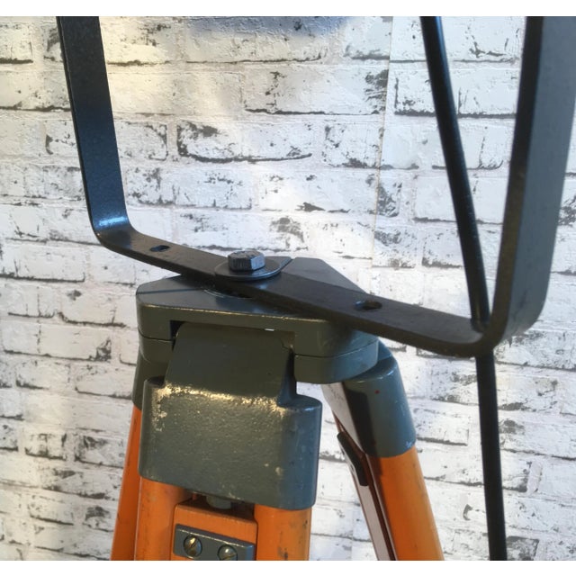 Vintage Grey Factory Spotlight with Wooden Tripod Base For Sale - Image 12 of 13