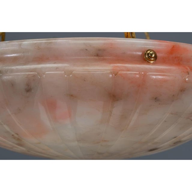 Art Deco French Pink and Gray Alabaster and Bronze Pendant Light, 1920s For Sale - Image 16 of 18