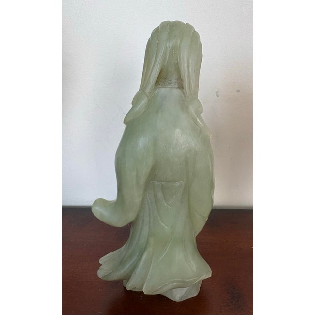 Chinese Vintage Mid Century Chinese Carved Guanyin Serpentine 9” Stone Statue For Sale - Image 3 of 12