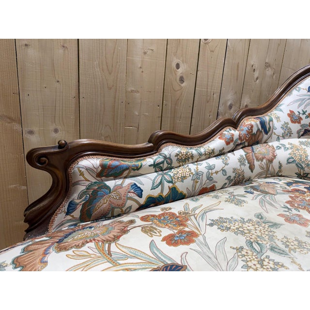 Louis Philippe Chaise Lounge in Carved Walnut For Sale - Image 3 of 9