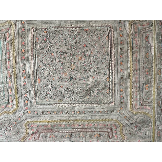 "Antique Hmong Paj Ntaub Story Cloth, Hand-Stitched Textile Art, Framed" For Sale - Image 4 of 16