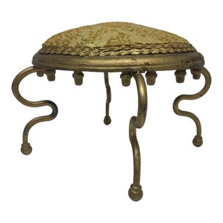 Late 1800s Antique Art Nouveau Gold Gilt Iron and Upholstered Footstool For Sale