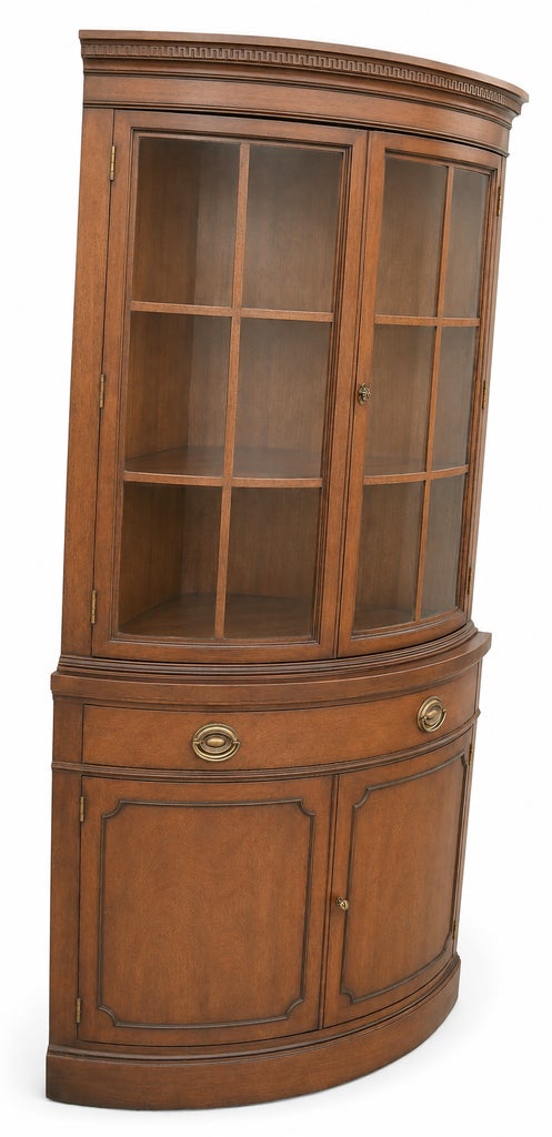1950s Vintage Drexel New Travis Court Bow-Front Corner China Cabinet — view 3