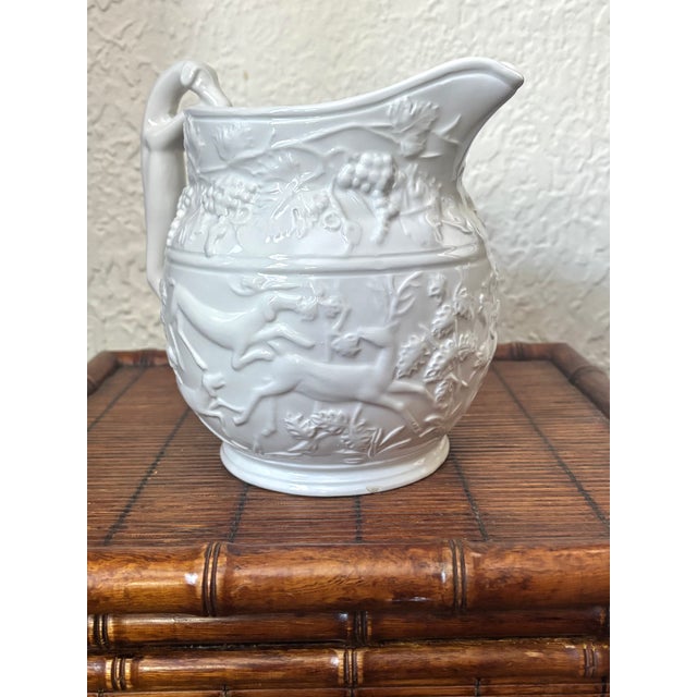 Ceramic Vintage Italian White Hunting Scene Pitcher For Sale - Image 7 of 11