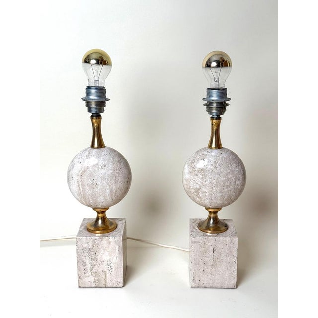 White Travertine Table Lamps by Philippe Barbier for Maison Barbier, 1960s, Set of 2 For Sale - Image 8 of 18