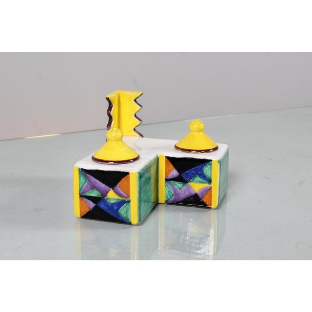 Italian Futurism Hand-Painted Ceramic Inkwell, 1980s For Sale - Image 12 of 17