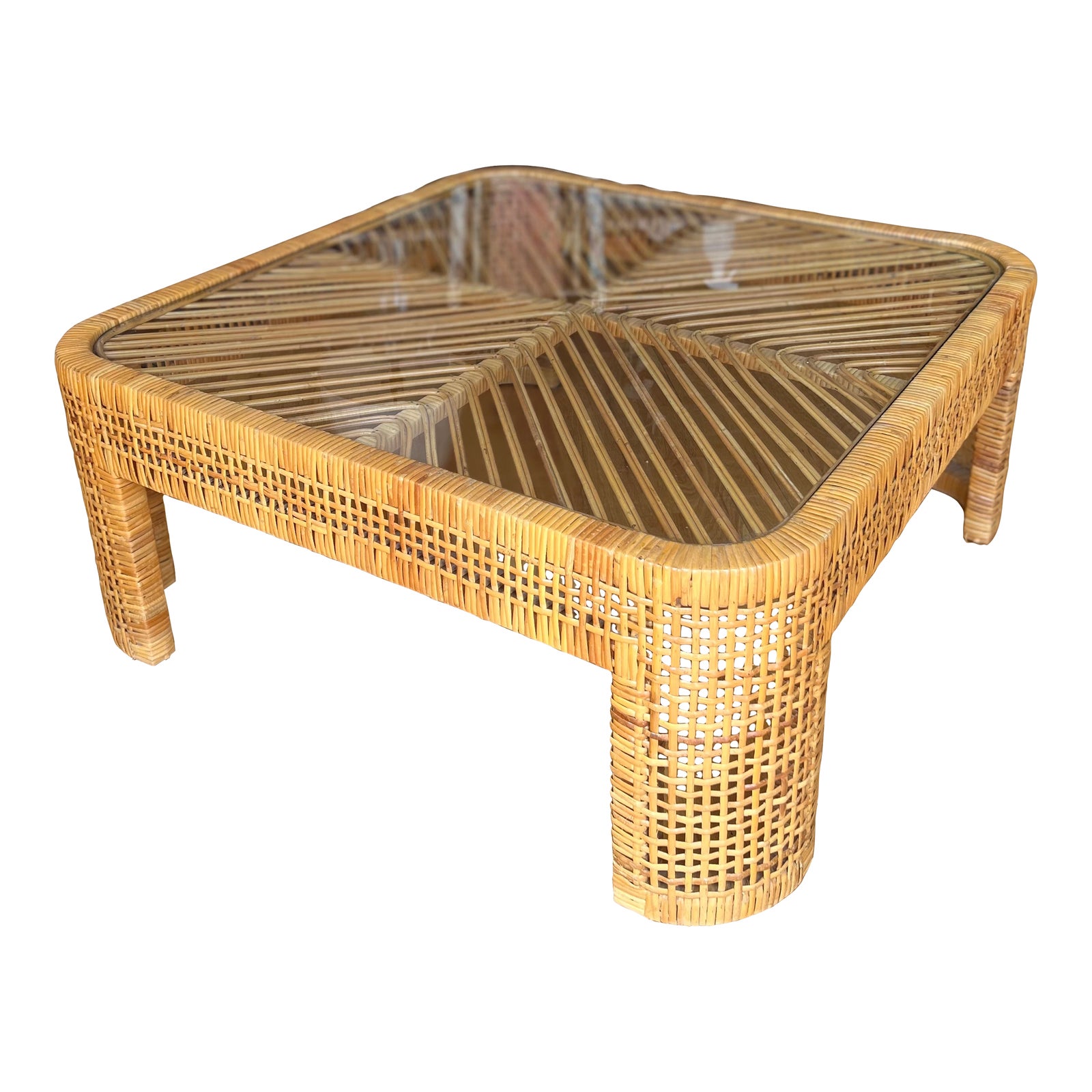 センターテーブル・ローテーブル Vintage Rattan and Glass Top Table 1970s-vintage-rattan-and-