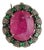 Designer 14.6 Ct Oval Ruby, Emerald & Diamond Ornate Medallion Brooch Pendant For Sale