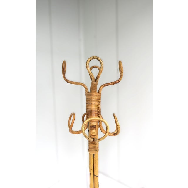 Mid 20th Century Wicker Bamboo Coat Rack Stand For Sale - Image 5 of 10