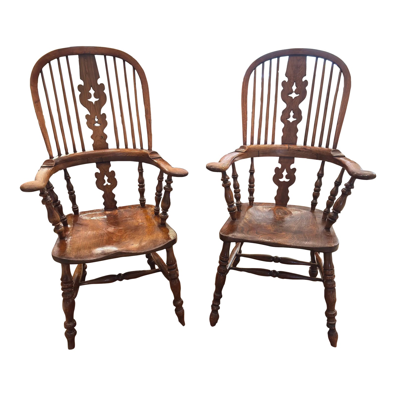 Pair of Mid 19th Century Broad Arm High Back Windsor Chairs | Chairish