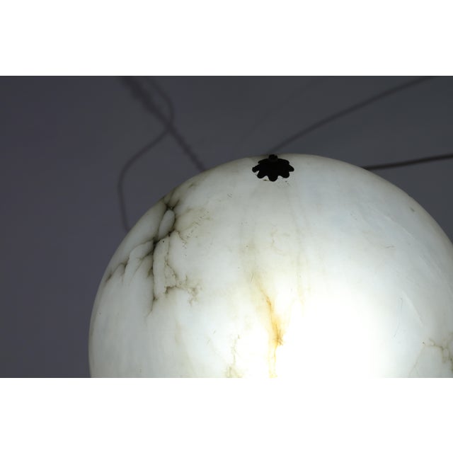 Alabaster 1950s French Art Deco White Alabaster Pendant Light With Dark Veining For Sale - Image 8 of 16