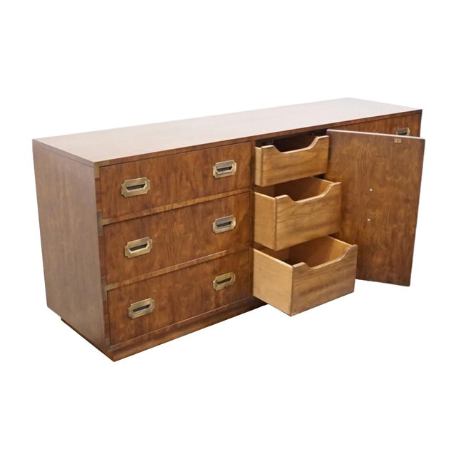Dixie Furniture Solid Walnut Campaign Style 70" Triple Door Dresser 545-235 For Sale - Image 11 of 18