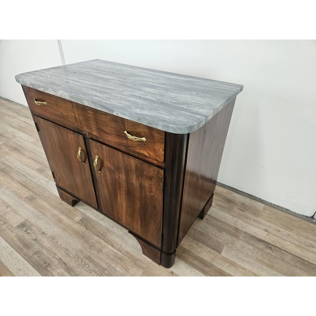 Art Deco Sideboard in Mahogany Feather with Marble Top and Brass Handles, 1940 For Sale - Image 3 of 18