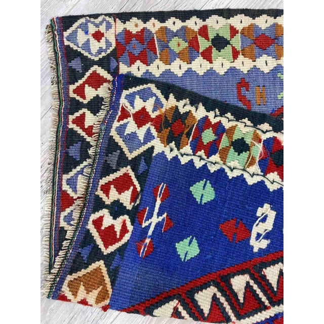 Royal Blue Vintage Anatolian Kilim Runner -34"x96" For Sale - Image 8 of 10