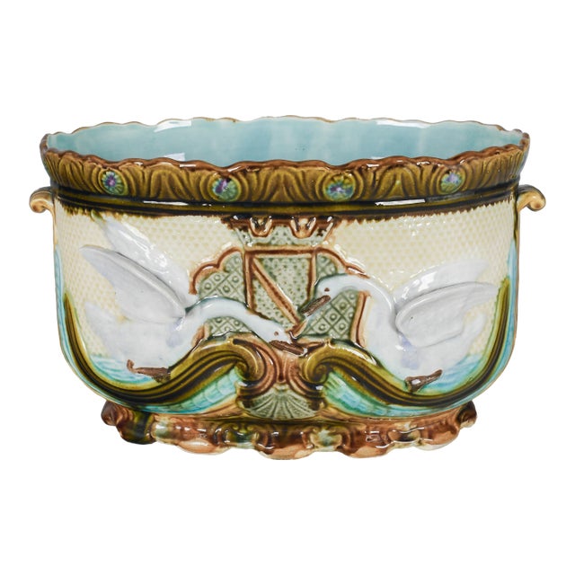 19th Century French Onnaing Barbotine Jardiniere For Sale