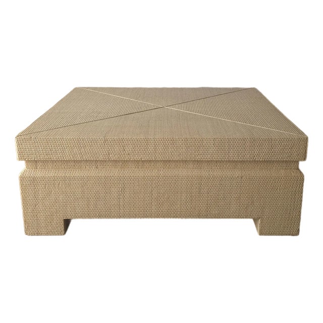 1980s Coastal Modern Rattan Wrapped Square Coffee Table For Sale