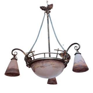 Art Nouveau Wrought Iron Chandelier by Degué, 1890s For Sale