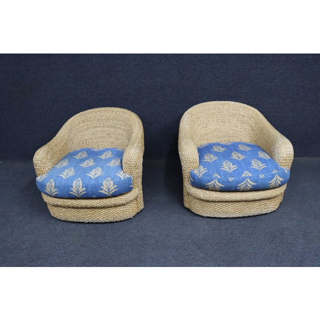 Pair of Custom Wicker Swivel Lounge Chairs Attributed to Century Furniture, 1980s For Sale - Image 11 of 13