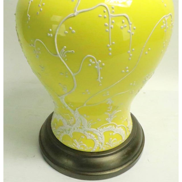 1970s Bright Yellow Chinese Style Table Lamp For Sale - Image 4 of 9