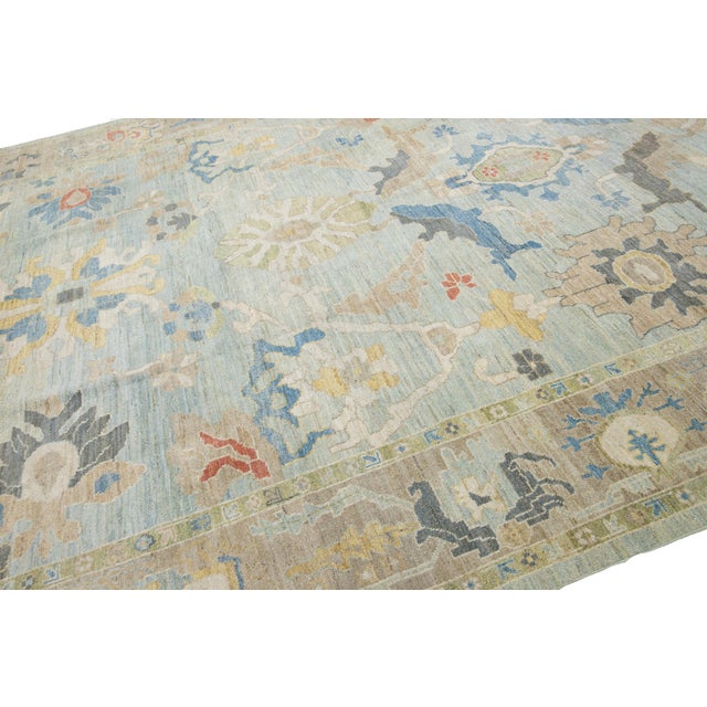 Blue Apadana's Blue Modern Sultanabad Wool Rug Handmade With Allover Design For Sale - Image 8 of 10