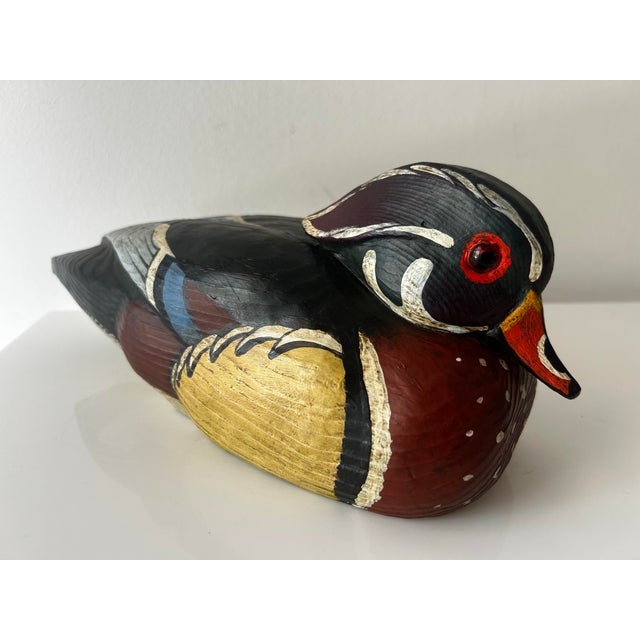 Wood Hand Carved and Hand Painted Wooden Male Drake Decoy Signed Jim Gibbs 1980's For Sale - Image 7 of 10