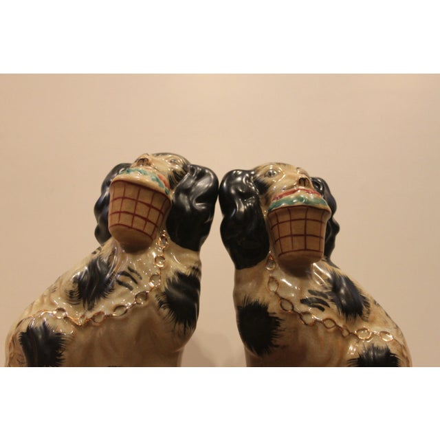Early 20th Century Early 20th Century Staffordshire Black and White Dog Figurines- A Pair For Sale - Image 5 of 6