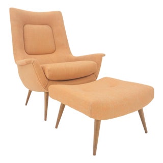 Lawrence Peabody Tapered Dowel Leg Lounge Chair Matching Ottoman New Upholstery For Sale