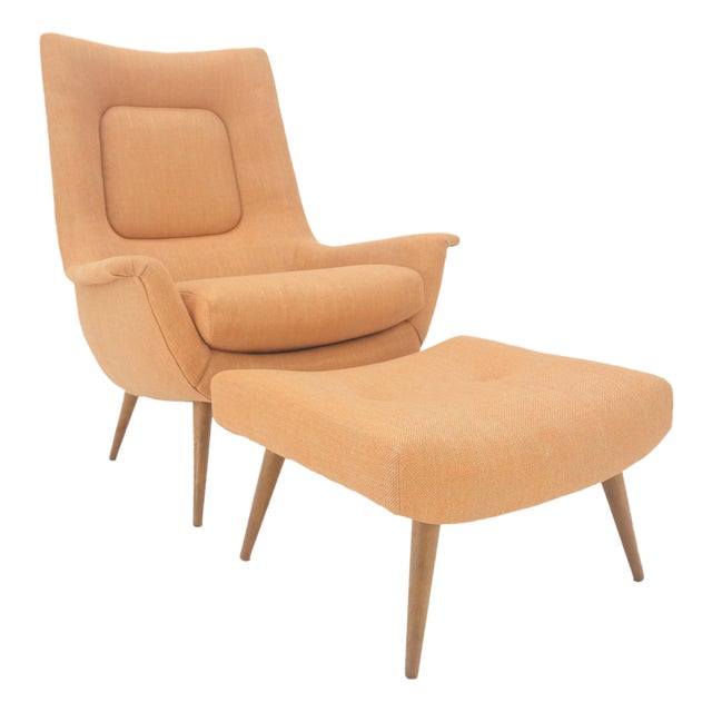 Lawrence Peabody Tapered Dowel Leg Lounge Chair Matching Ottoman New Upholstery For Sale