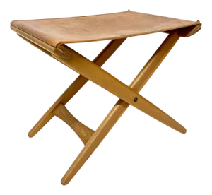 Oak and Leather Folding Stool by Östen Kristiansson for Luxus, 1950s