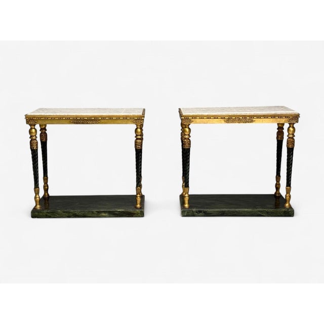 1960s Swedish Neoclassical Style, Giltwood, Marble, Console Tables, Sweden, 20th C. For Sale - Image 5 of 12